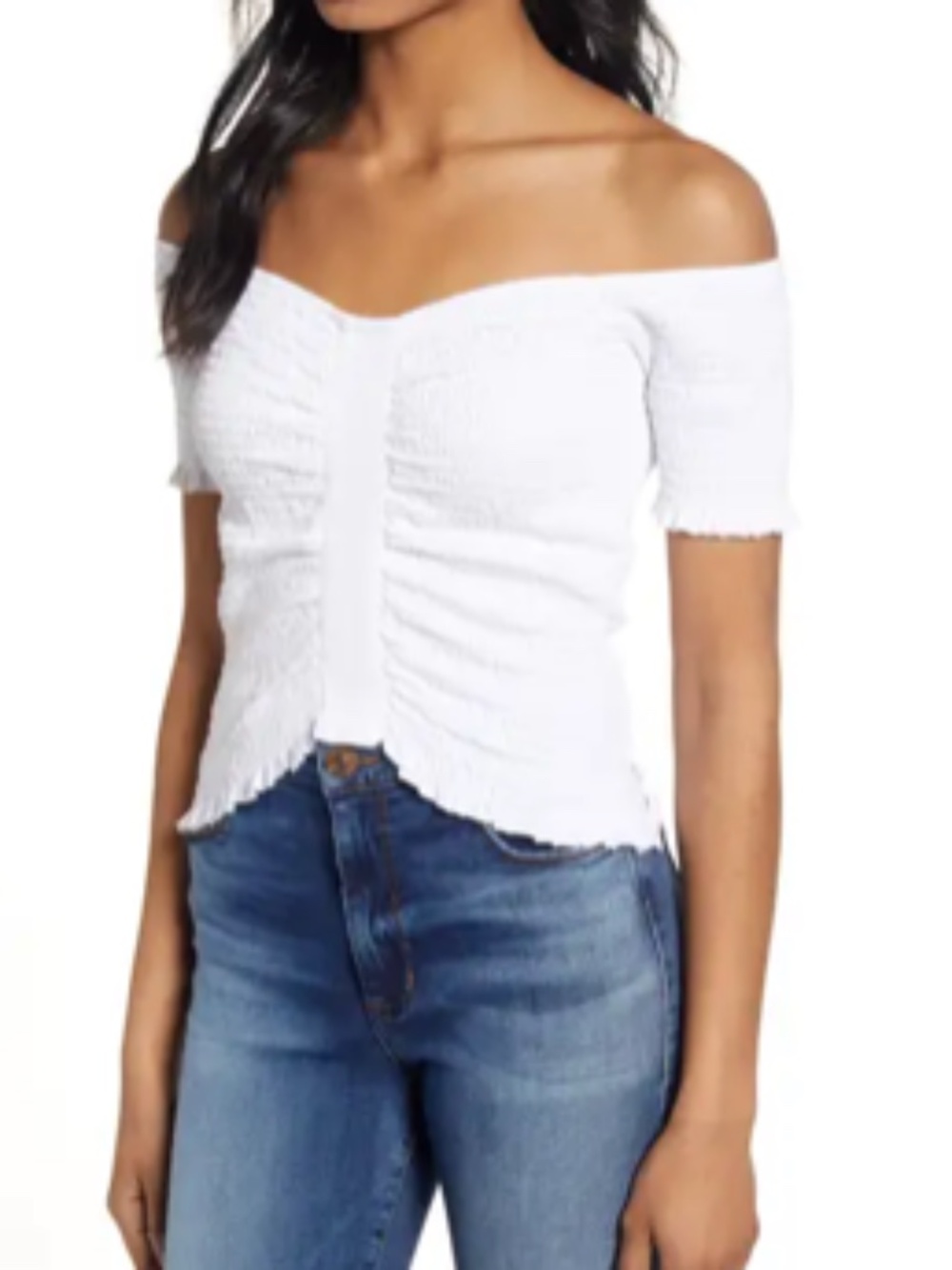 BP. White Smocked Off-The-Shoulder Crop Top NWT Small